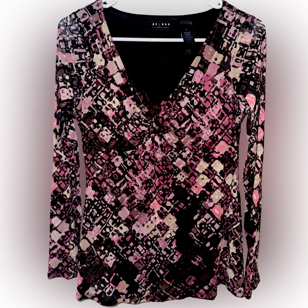 Y2K Liz Claiborne Long Sheer Sleeve Twist Front Top Sz M